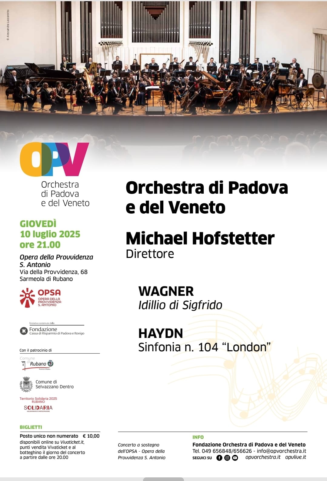 Featured image for “Il 10 luglio concerto dell’OPV a favore dell’OPSA: musiche di Wagner e Haydn nel rinnovato Teatro”